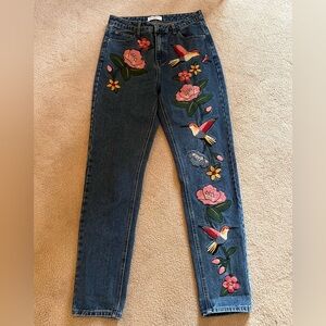 Glamorous Blue Jeans with Floral Embroidery